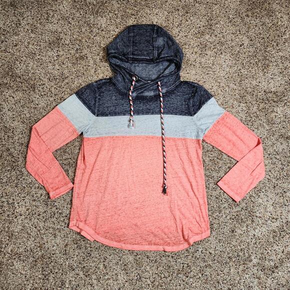 Maurices Tops - Maurices Long Sleeve Hooded Peach Grey Shirt Women's Size Large